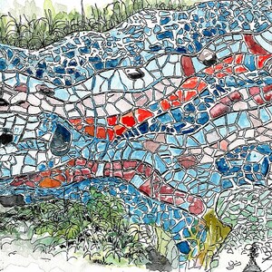 S-19 Gaudi's draak, Park Güell, Barcelona, Spanje, set van 8 kaarten met enveloppen