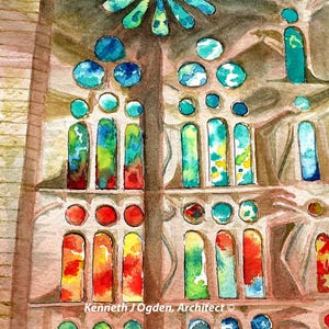 S-wc10a Aquarelle, fenêtres de la Sagrada Familia, Barcelone, Espagne, lot de 8 cartes avec enveloppes