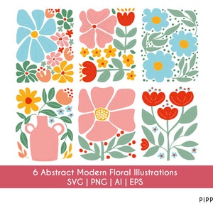 Paquete de SVG y PNG de flores abstractas / Diseño de camiseta con flores / Flor retro / Svg de flores bohemias / Hippie / Clipart floral bohemio / Flor elegante