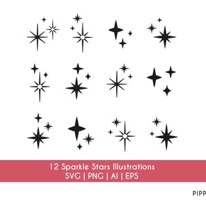 Sparkle SVG-Bundle für Sublimation | Stern Clipart PNG svg eps AI für T-Shirts | Helle und funkelnde Sterne | Cricut Silhouette geschnitten Datei
