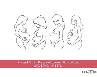 Pacchetto SVG per donna incinta / Line art per maternità / File plotter per gravidanza EPS ai png Clipart / File di taglio in vinile per futura mamma per Cricut Silhouette