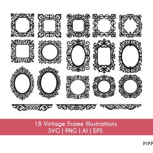 Spiegel Rahmen SVG Bundle | Vintage verzierten Barock Prinzessin Rahmen SVG PNG Eps Ai | Rahmen Clipart | Sofortdownload | Bundle aus 18 Dateien