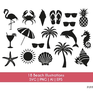 Beach Themed Summer Holiday Bundle | Hand Drawn Palm Tree PNG SVG EPS ai for T-Shirts | Tropical Clipart | Vacation Design for Sublimation
