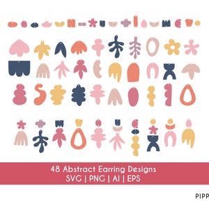 SVG örhängespaket | Smyckesmallar för direktnedladdning | Geoorganiska abstrakta designer | DIY-klippfiler PNG eps ai svg | Megapaket Clipart