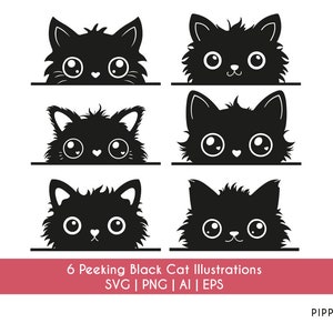 6 Peeking Cat SVG Bundle | Cat Silhouette PNG Vector | Black Cat svg eps ai | Commercial Use | Transparent Background | SVG Files for Cricut