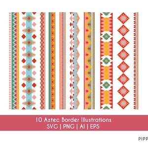 Motif aztèque SVG | Frontière sans couture tribal SVG Bundle | Dessins indiens du sud-ouest des États-Unis | PNG EPS ai | Fichier de découpe pour Cricut Silhouette