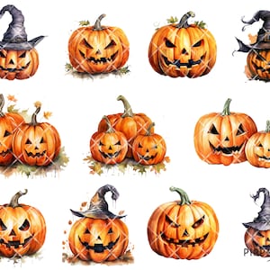 Halloween Pumpkin Jack-O Lantern Watercolor Clipart - Autumn PNG Instant Download | Commercial Use Fall Graphics
