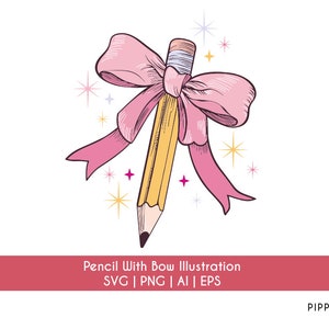 Design de professor para sublimação | Designs de PNG SVG EPS ai de professor da moda para camisetas | Lápis com laço rosa | Arquivo de corte vetorial para Cricut