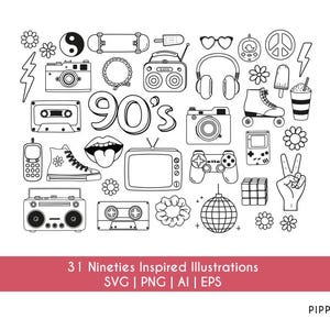 Ensemble SVG des années 90 | Clipart fête des années 90 | Ambiance rétro des années 90, nostalgie de l'an 2000 | SVG PNG ai eps des années 1990 | Fichier de coupe Cricut Silhouette | Modèles des années 90