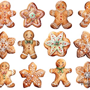 Weihnachten Lebkuchen Aquarell Clipart - Lebkuchenmann PNG Instant Download | Kommerzielle Nutzung von Weihnachtsgrafiken