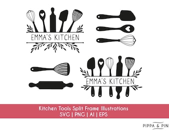 Kitchen Split Frame SVG | Split Monogram Kitchen Sign Cooking Flourish Baking SVG | PNG Eps Ai | Cut File for Cricut & Silhouette | Clipart