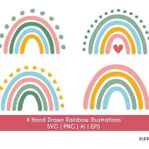 Rainbow Design for Sublimation | Hand Drawn Rainbow PNG SVG EPS ai for T-Shirts | Rainbow Clipart | Boho Rainbow | Colorful Rainbow png