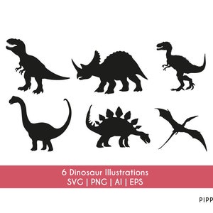 Dinosaurio Vector / Formato SVG, AI, EPS, png / Grabado láser o Cricut / Paquete svg de T-rex / clipart de dinosaurio png / silueta de dinosaurio para niños svg
