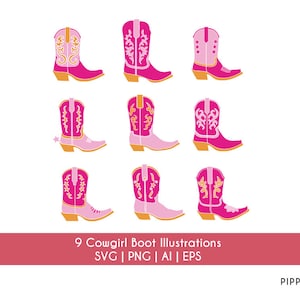 Cowgirl Stiefel SVG Bundle | Western SVG Designs | Cowgirl Boot PNG eps ai Schnittdateien | Sublimationsdruck | 9 Cowboy Boot Designs | Cricut Silhouette