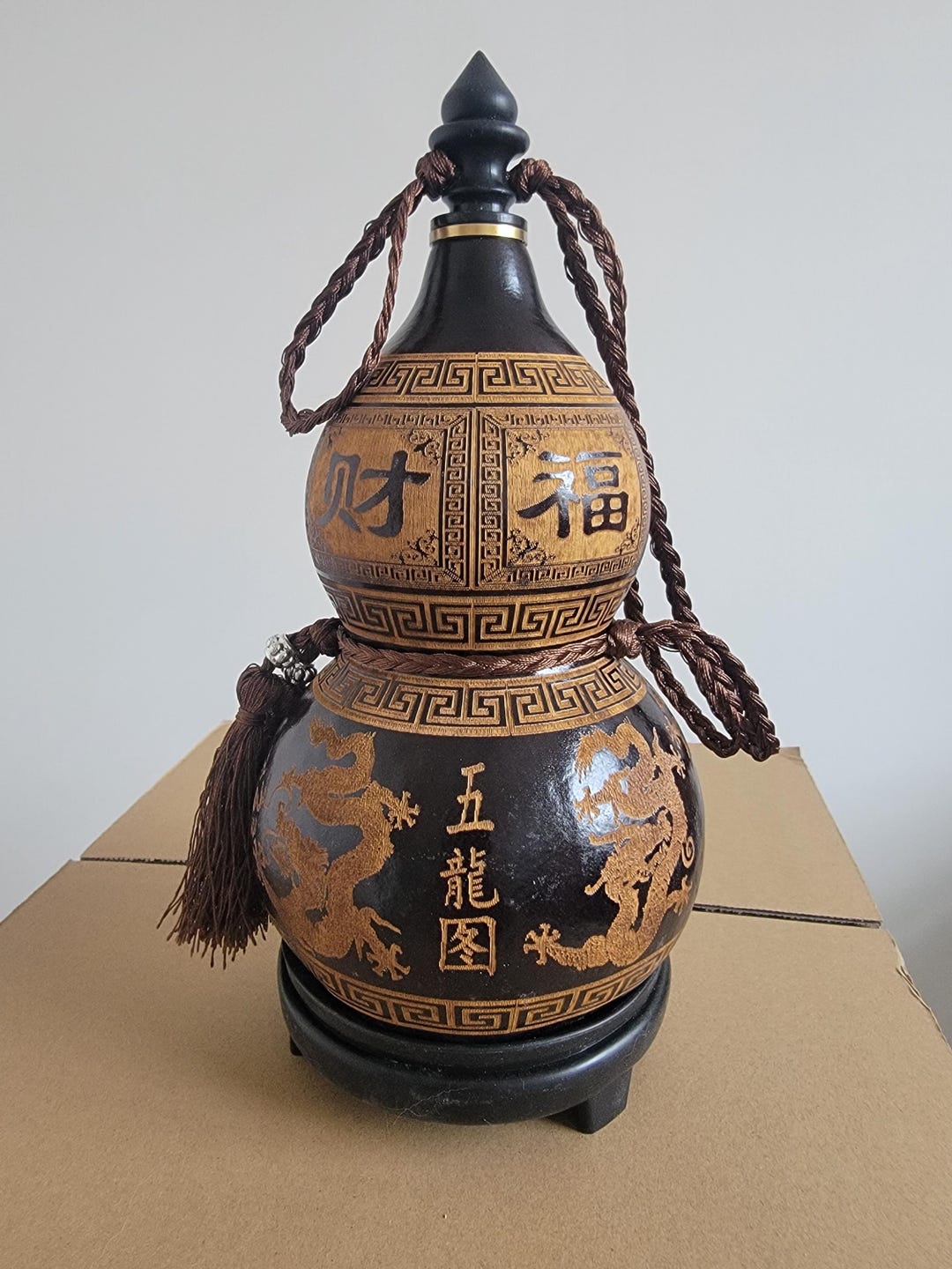 1035 中国　骨董　大明萬暦年製　龍紋　瓢箪型　硯　2客　時代物 手作りの中国龍瓢箪瓶：風水アート彫刻 - Etsy 日本