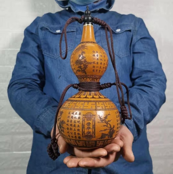 彫刻されたひょうたん型の水筒：中国のマスコット、室内装飾 - Etsy 日本