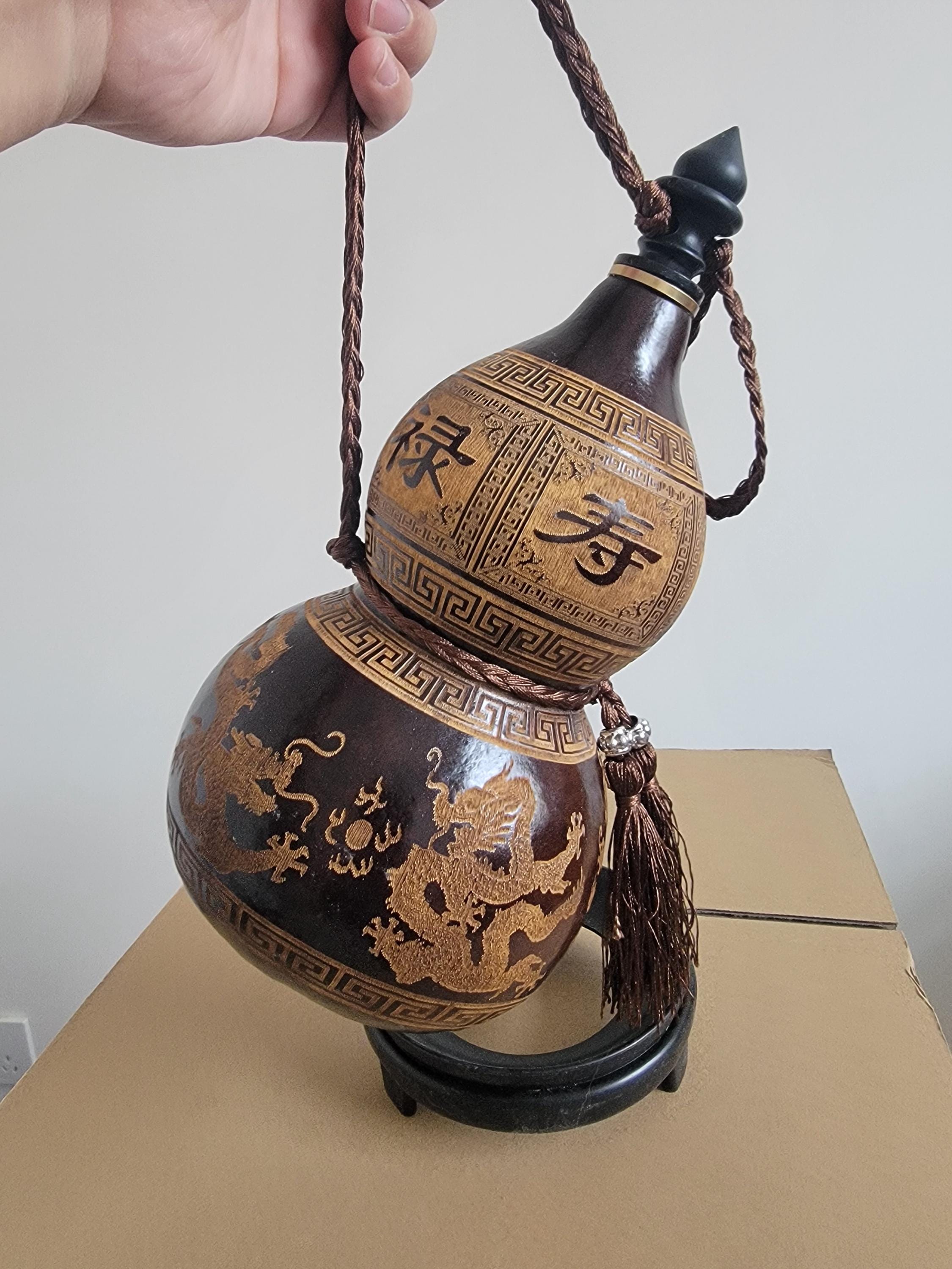 手作りの中国龍瓢箪瓶：風水アート彫刻 - Etsy 日本