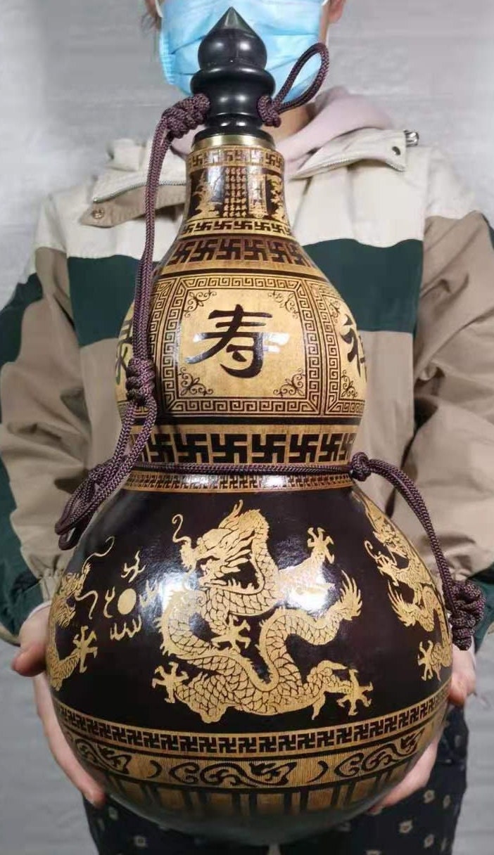 手作りの中国龍瓢箪瓶：風水アート彫刻 - Etsy 日本