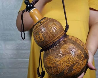 Handmade Carved Gourd: Sacred Qilin & Blessing Words - Auspicious Fortune Gift