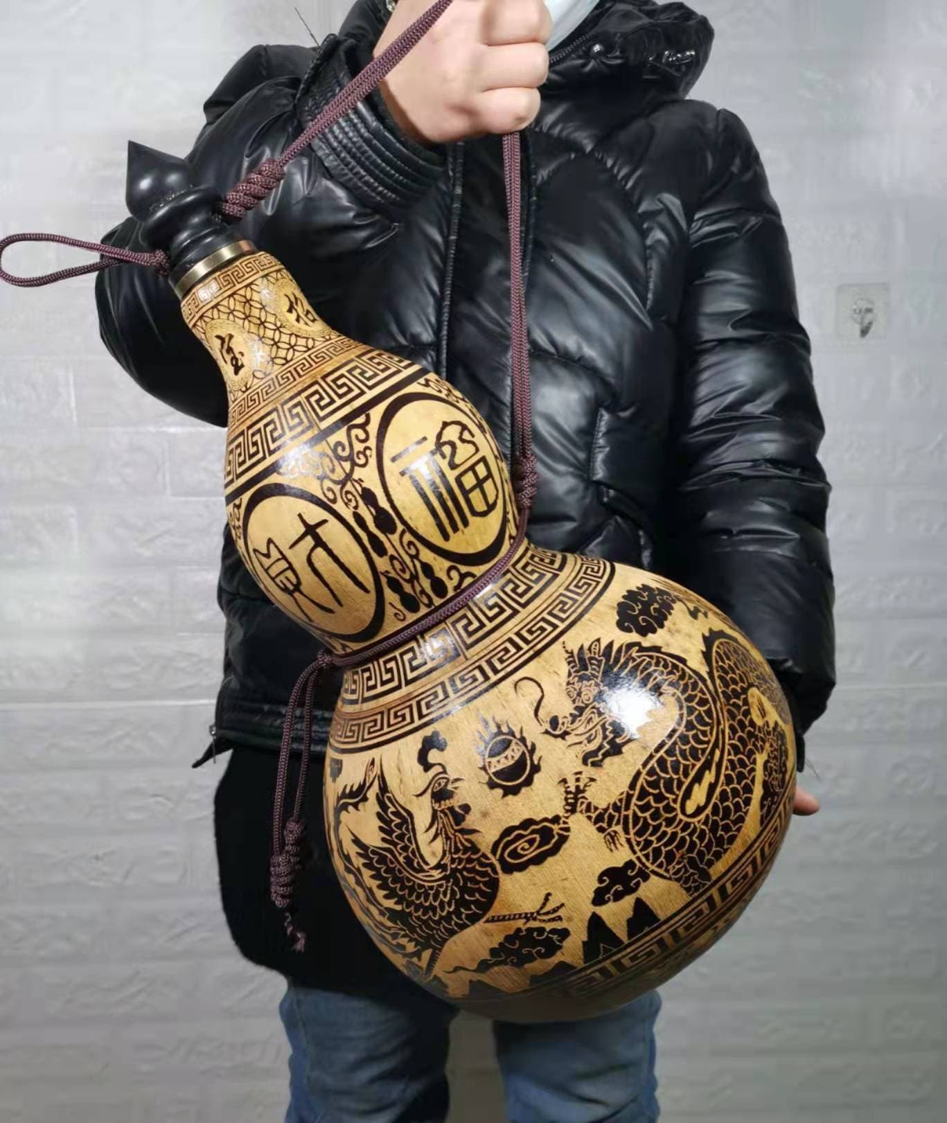 gongonさん  翡翠樽 Handcrafted Chinese Hand Painted Chinese Dragon Alum Red