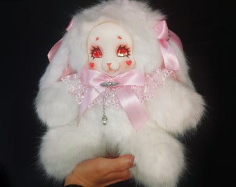 Pastel Cute Bunny Plush, Fluffy Angelic Rabbit Plushie, Unique and Original Artwork