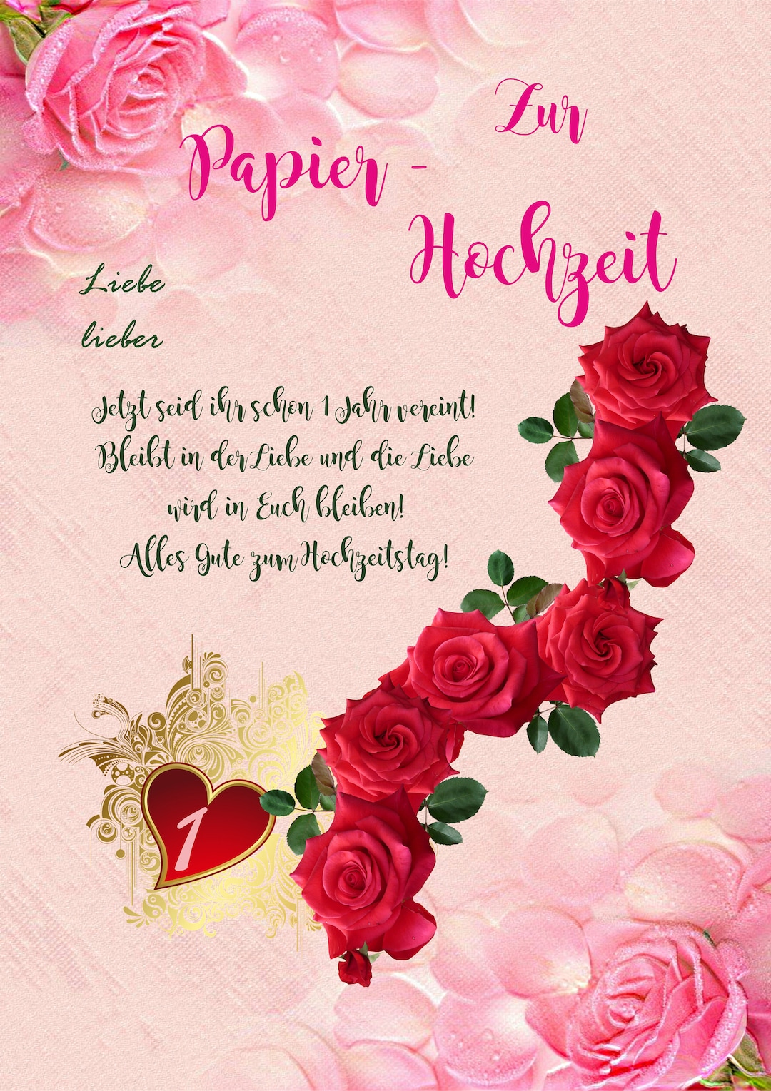 Karten Zum 1 Hochzeitstag