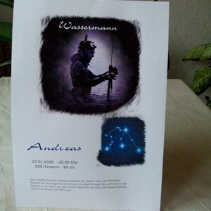 Impresión digital del signo del zodíaco Acuario, tarjeta de visita, póster, personalizada, por ejemplo como regalo de bautizo