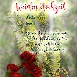 Glückwunsch-Karte zur Weiden - Hochzeit, 51. Hochzeitstag