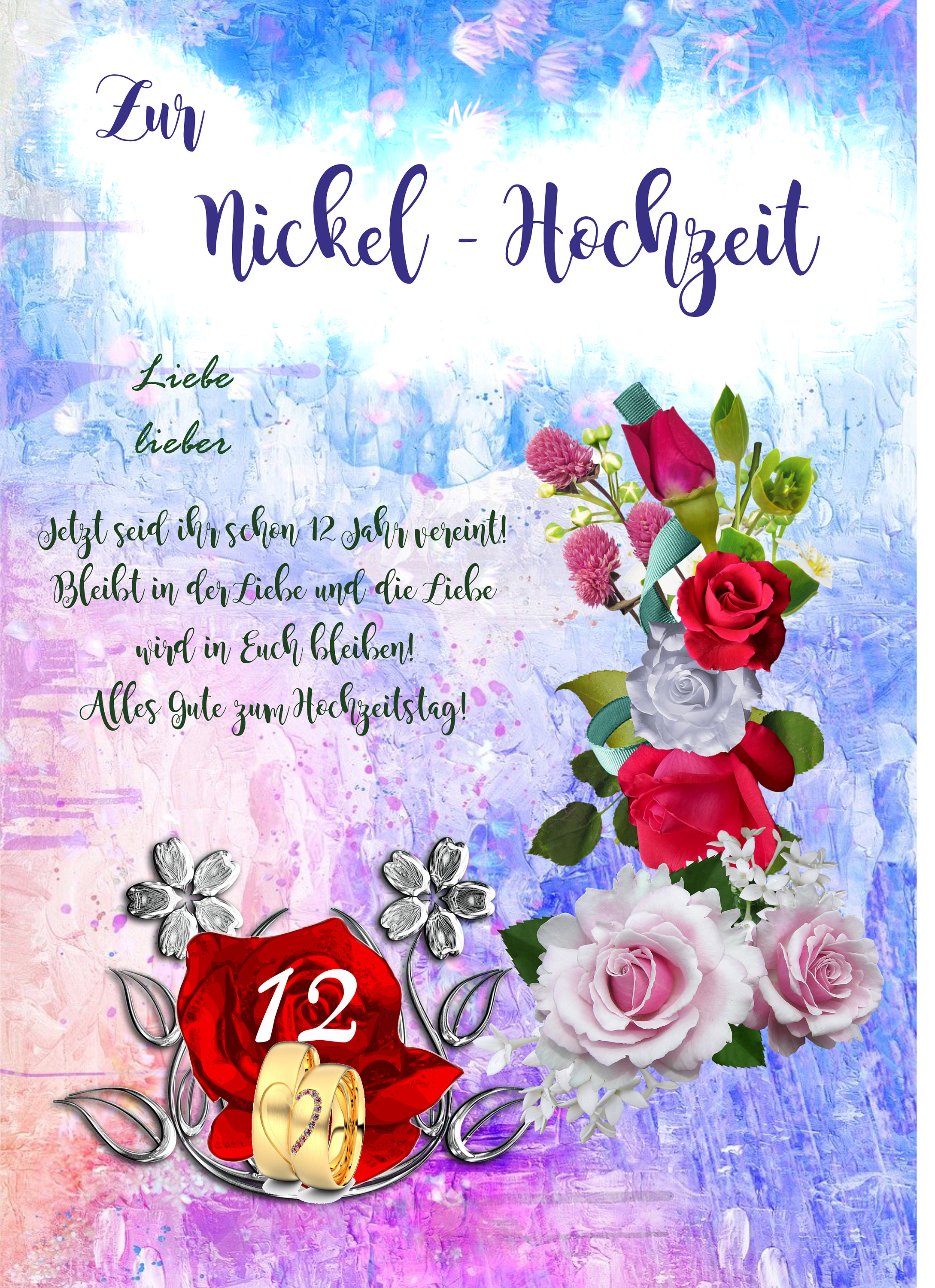 Lasergravierte Edelstahl-Karte Zum 12. Hochzeitstag – Geschenk Für Die Ehefrau