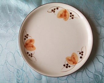 Vintage plate, cake plate beige, flat, with brown flower décor - porcelain manufacturer Georgenthal, GDR time