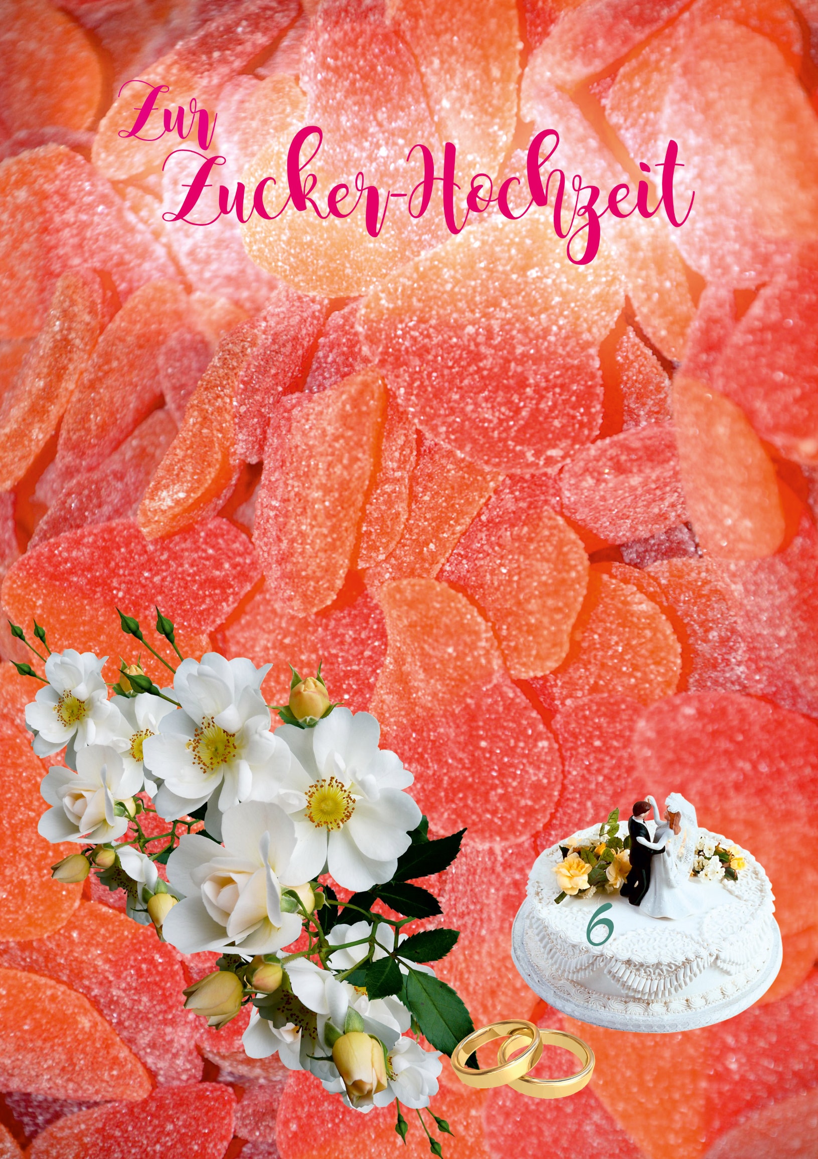 Karte Glückwünsche zur Zucker Hochzeit, 6. Hochzeitstag als