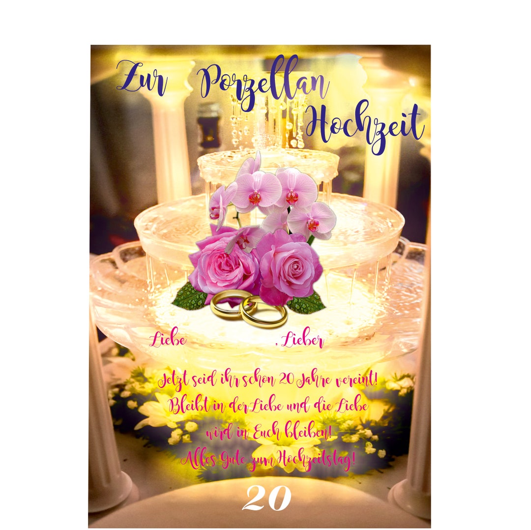 Karte Hochzeitstag, PorzellanHochzeit, 20. Hochzeitstag als