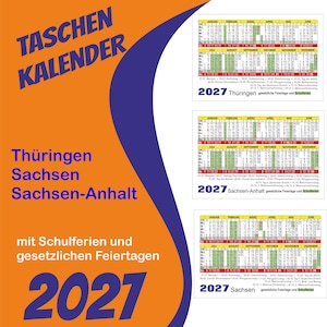 2027 Calendar, Pocket Calendar, Holiday Calendar for Thuringia, Saxony, Saxony-Anhalt