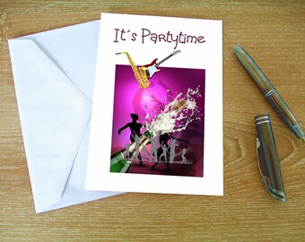 Card Birthday Birthday Card Greeting Card, Party Card, Personalized Invitation, Let's Dance, It's Partytime