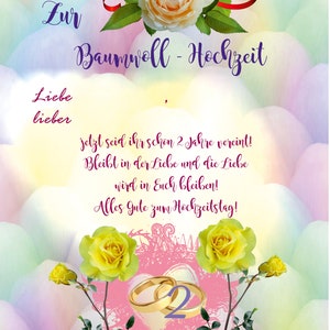 Karte Hochzeitstag, Glückwünsche Baumwoll Hochzeit, 2. Hochzeitstag