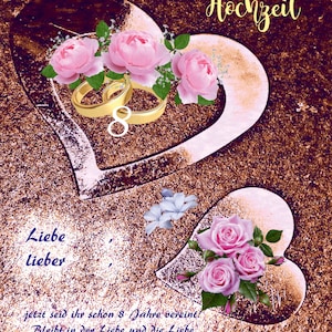 Karte Glückwünsche zur Blechernen - Hochzeit, 8. Hochzeitstag  - als personalisierten Ausdruck