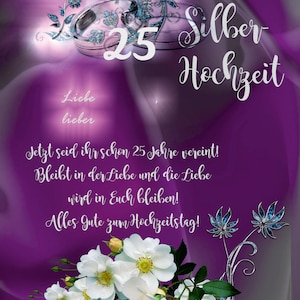 Karte Hochzeitstag, Glückwünsche zur Silber - Hochzeit, 25. Hochzeitstag  - als personalisierten Ausdruck