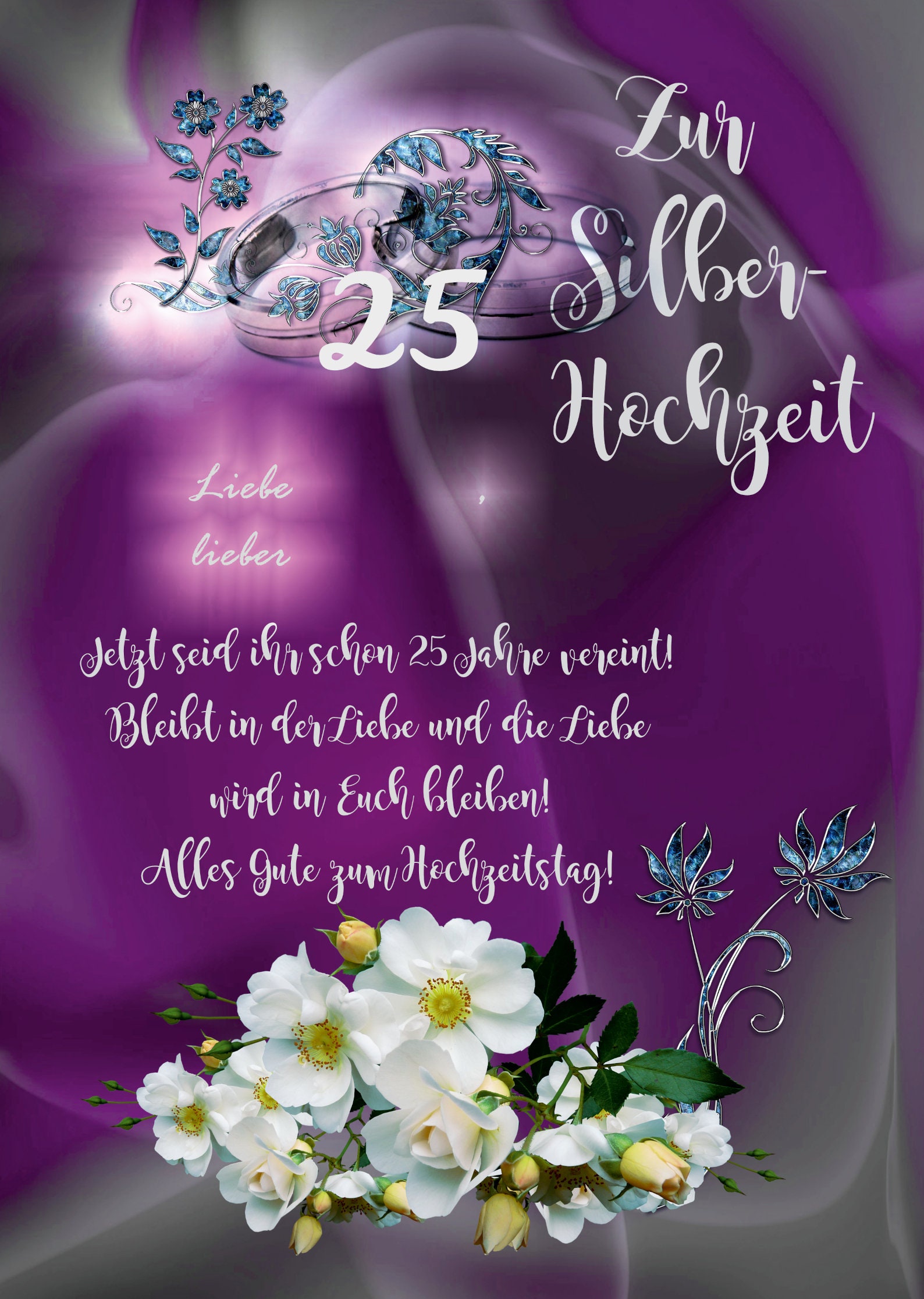 Karte Hochzeitstag, Glückwünsche zur Silber Hochzeit, 25