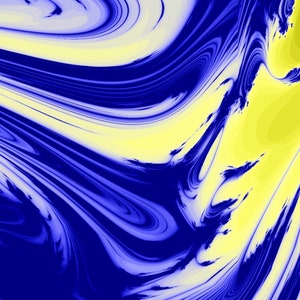 May include: Abstract digital art with swirling blue and yellow patterns. The colors blend and flow, creating a dynamic and energetic design.