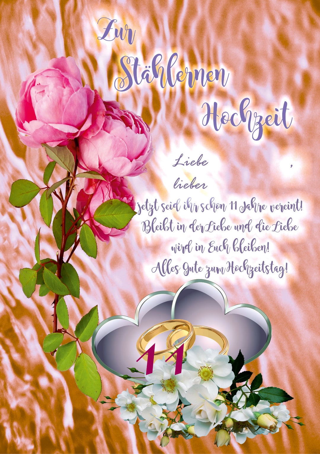Biglietto d'auguri per l'anniversario in acciaio - 11° anniversario di matrimonio - Biglietto con gioco di parole divertente per lui o lei - Design Heart of Steel - Regalo personalizzato - Italia