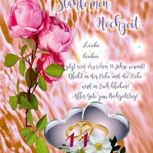 Karte Stählerne Hochzeit, 11. Hochzeitstag  - als personalisierten Ausdruck