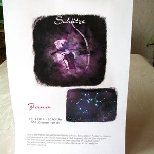 Sternzeichen Schütze, Namenskarte, Poster, personalisiert, zum Beispiel als Geschenk zur Taufe, Namenstag oder ...