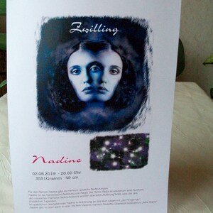 Sternzeichen Zwilling, Namenskarte, Poster, personalisiert, zum Beispiel als Taufgeschenk