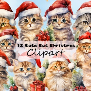 Watercolor Santa Cats Clipart Cute Christmas Cats and - Etsy