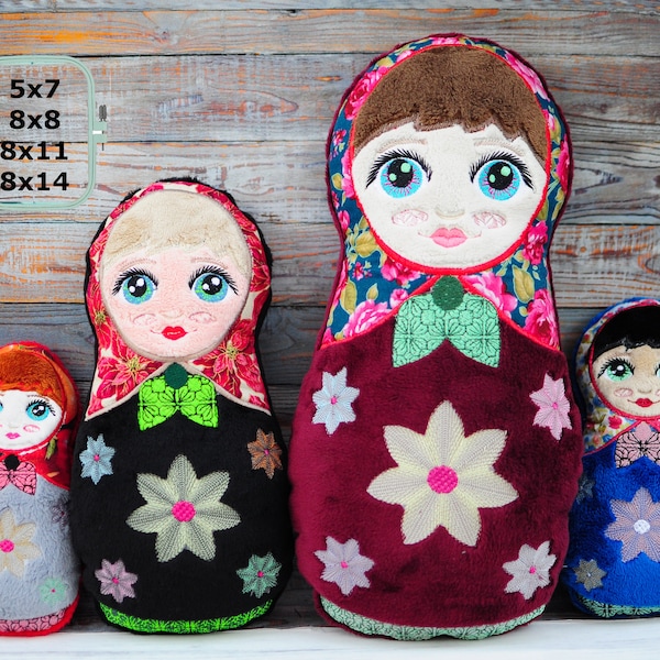 Bundle ITH Matryoshka poupée BUNDLE pack 5x7 8x8 8x11 8x14 cerceau poupée russe STUFFIE ith broderie design babushka ith