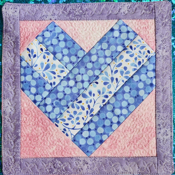 ITH quilt block HEART paper piece 4x4 5x7 and 8x8 mug rug heart Embroidery ITH Design - Digital Download