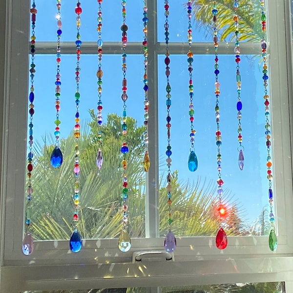 24 Inch or 30 Inch Long Single Strand Sun Catcher With Choice of 38 mm Prism Bead Color, Individually Priced Per Strand, Window Decor