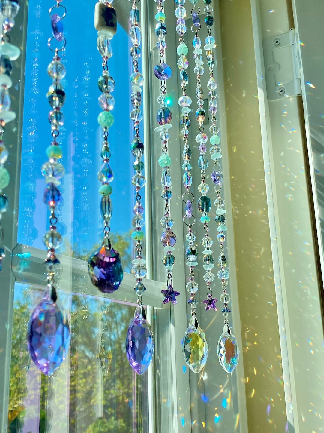 Starfish and Seashell Sun Catcher Curtain, 11 Glass Beaded Strand ...