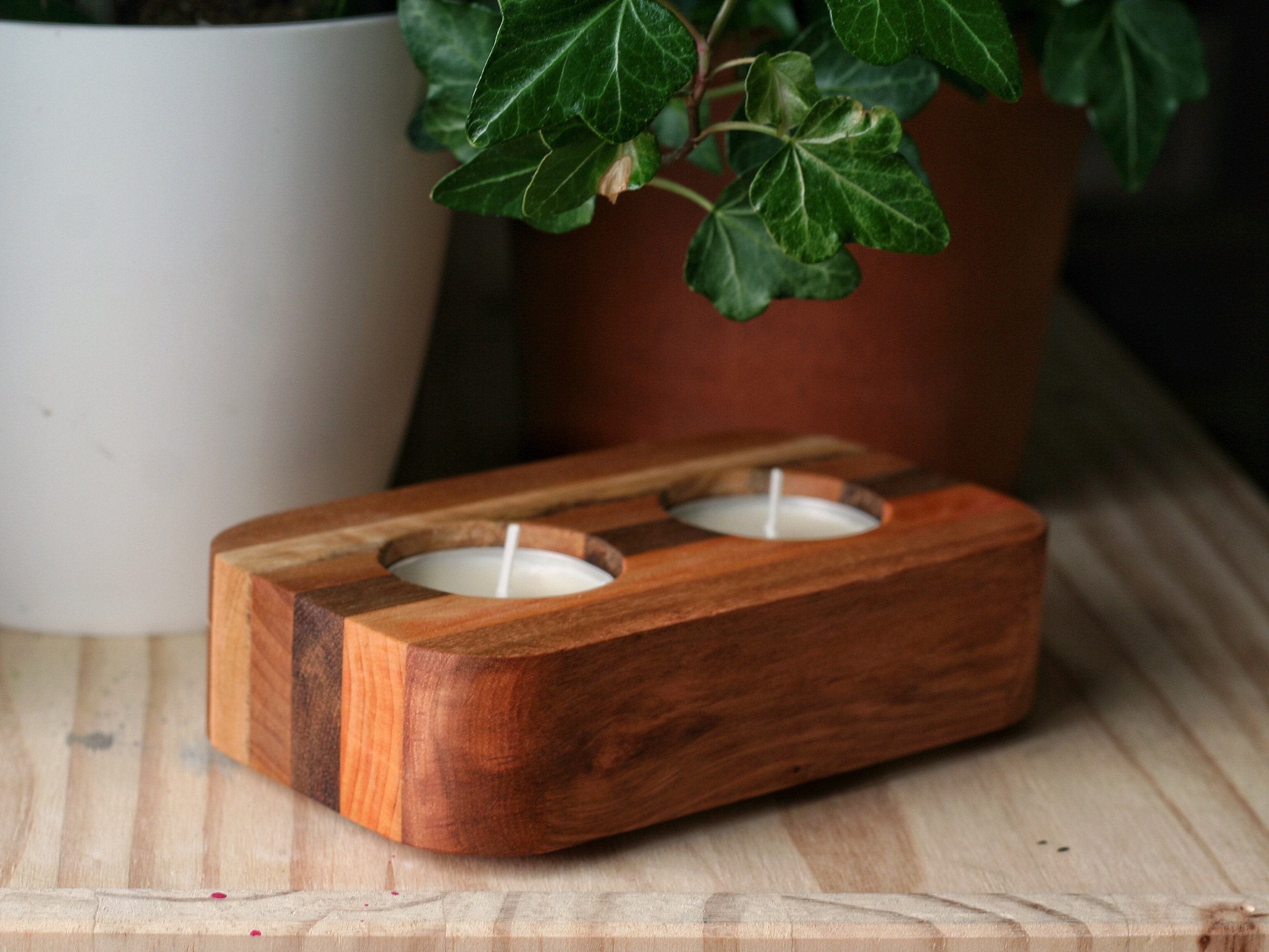 Mixed Wood Candle Holder Etsy