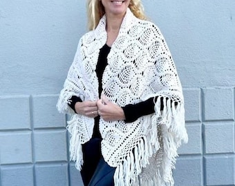 Handmade knitted lace triangle shawl-knitted lace white shawl-triangle knitted autumn wrap-luxury gift hand knitted shawl